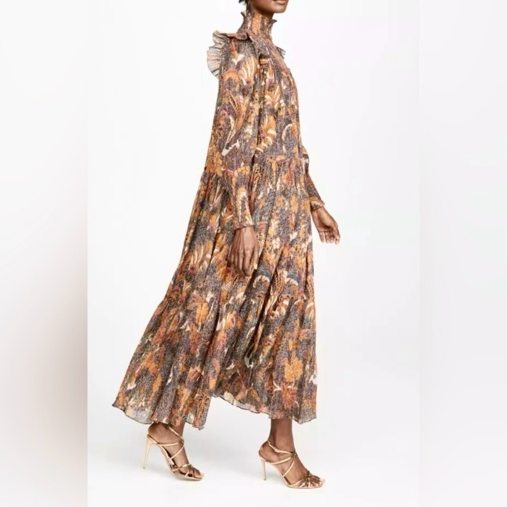 Ulla Johnson Constantine Metallic Bobo Floral Ruffle Maxi Dress High Neck 2 - Picture 2 of 12